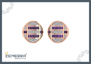14K Gold Diamond Baguette Stud Earrings With Amethyst Stone Sarafa Bazar India