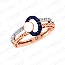 14KT Gold Diamond Ring with a Pearl and Sapphire Sarafa Bazar India