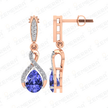 14K Rose Gold Diamond Tanzanite Drop Earrings Sarafa Bazar India