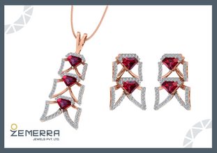 Modern 14K Rose Gold Diamond Ruby Pendant Set for Women Sarafa Bazar India