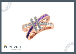 Classy 14K Rose Gold Diamond Cross Over Band Ring Sarafa Bazar India