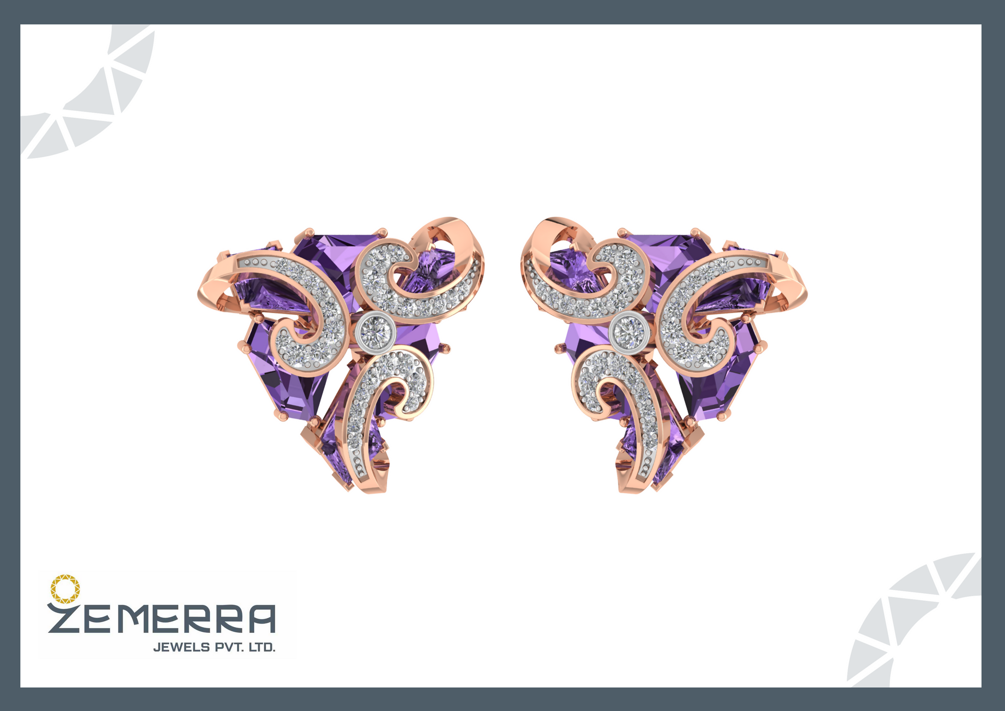 14K Rose Gold Diamond Unique Stud Earrings Sarafa Bazar India
