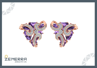 14K Rose Gold Diamond Unique Stud Earrings Sarafa Bazar India