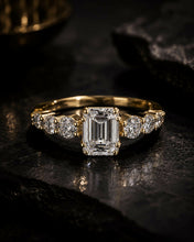 Emerald Cut Lab Grown Diamond Women's Ring 9Kt Yellow Gold LR-69 Sarafa Bazar India