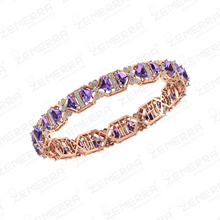Luxury Diamond Shape Stone Bangle In 14K Rose Gold & Diamond Sarafa Bazar India