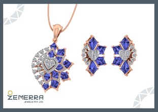 Trendy 14K Rose Gold Diamond Heart Shape Pendant Set Sarafa Bazar India