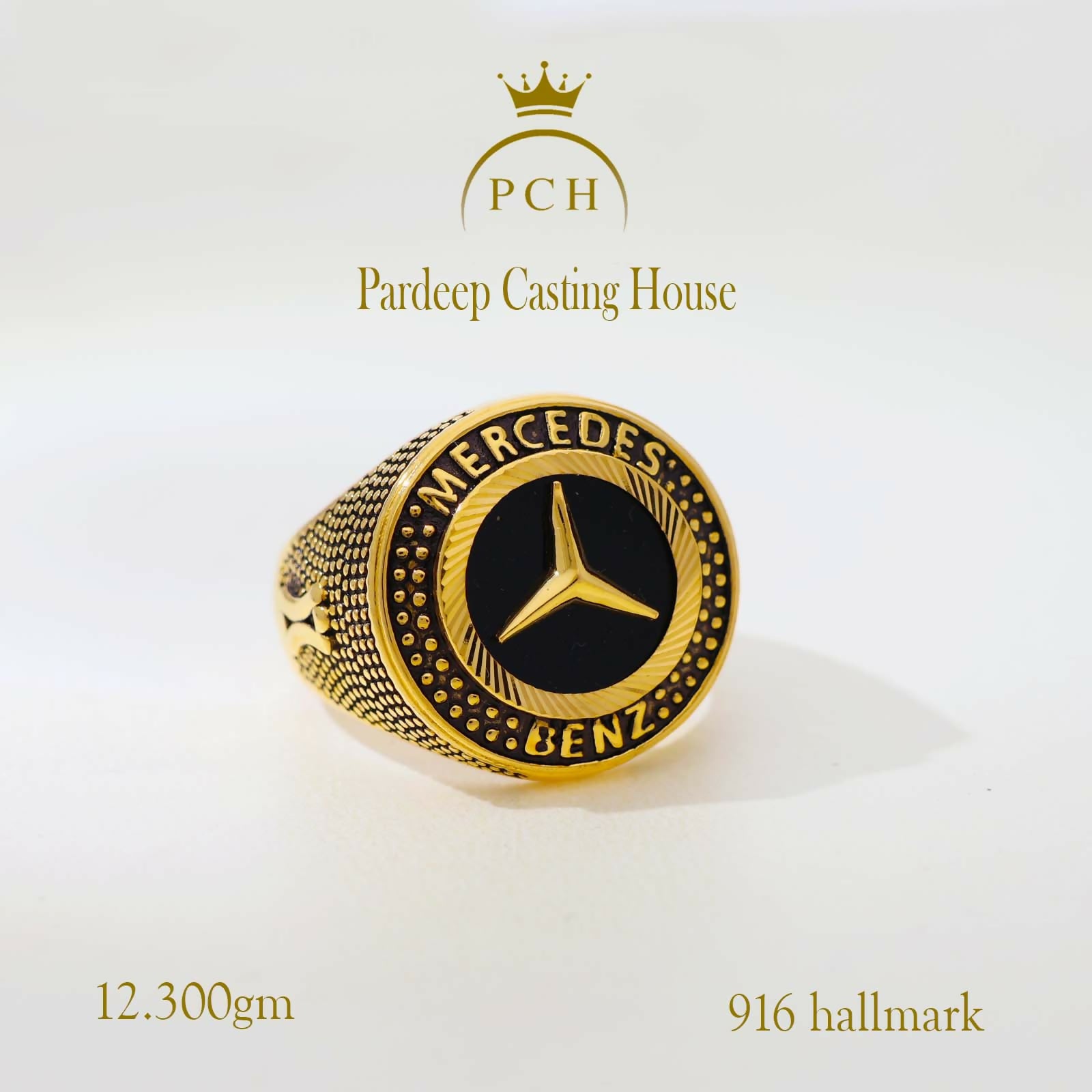 Mercedes Ring With Black Plate Gold Ring Sarafa Bazar India