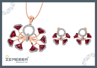 14K Gold Diamond Symmetrical Fan Cluster Pendant Set Sarafa Bazar India