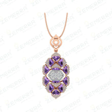 14K Gold Diamond Pendent Set With Purple Stone Sarafa Bazar India