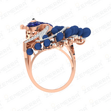 14K Rose Gold Peacock Ring with Diamonds & Blue Stones Sarafa Bazar India