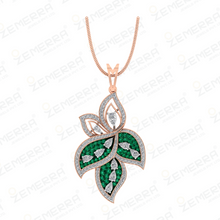 Elegant 14K Rose Gold Diamond Pendant Set With Green Stone Sarafa Bazar India