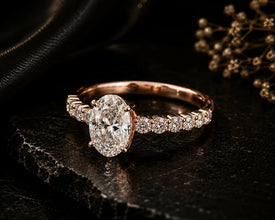 Oval Cut Lab Grown Diamond Women's Ring 9Kt Rose Gold LR-67 Sarafa Bazar India