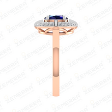 Lavish 14K Rose Gold Diamond Blue Oval Cut Ring For Her Sarafa Bazar India