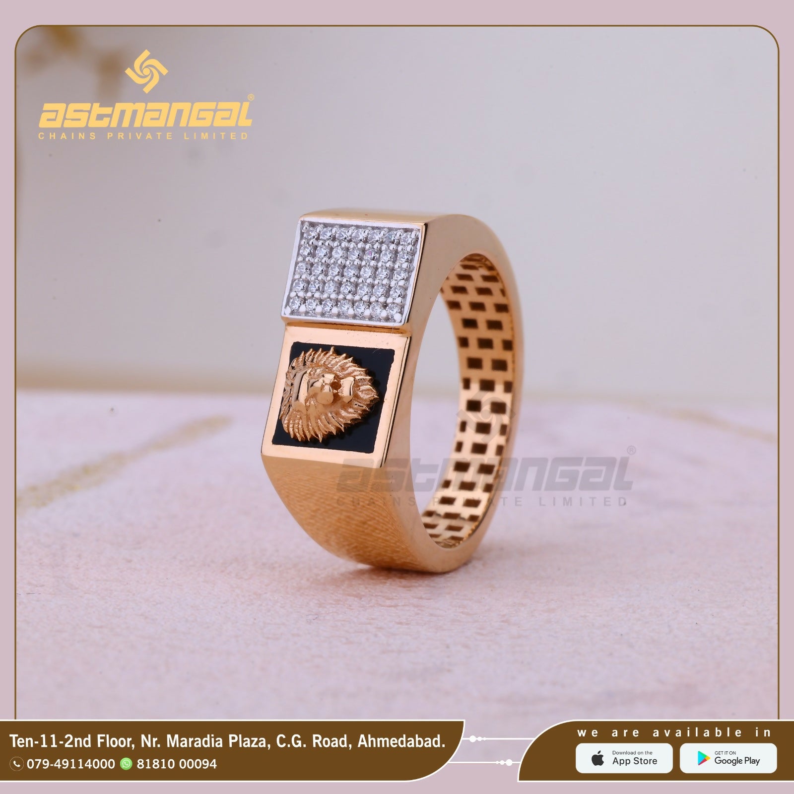 Rose Gold CZ Gents Ring Sarafa Bazar India