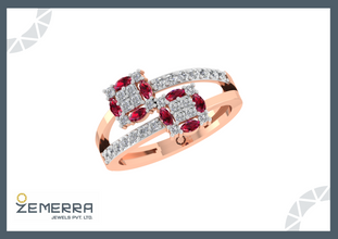 14K gold diamond ring with red stone in a floral design Sarafa Bazar India