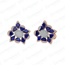 14K Rose Gold Diamond Pendent Set With Blue Stone Sarafa Bazar India