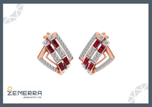14K Gold Geometric Diamond Ruby Stud Earring