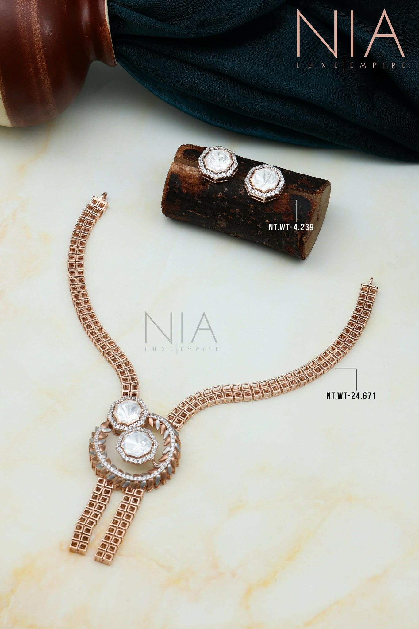 Rose Gold CZ Necklace Sarafa Bazar India