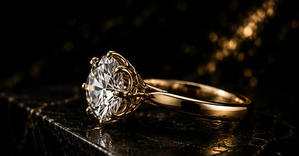 Round Cut Lab Grown Diamond Women's Ring 9Kt Yellow Gold LR-7 Sarafa Bazar India