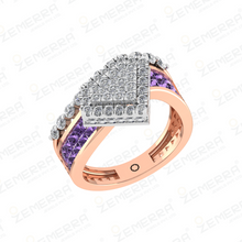 14K Rose Gold Diamond Rings with Amethyst Pricess cut Sarafa Bazar India