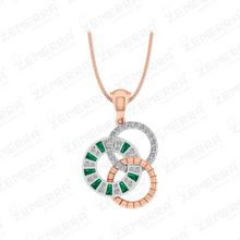 14K Rose Gold Diamond & Green Stone Circle Pendant Sarafa Bazar India