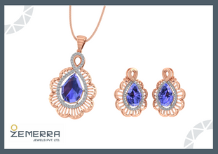 Crowd Favorite 14K Rose Gold Diamond Gemstone Pendant Set Sarafa Bazar India