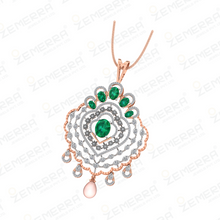 Elegant 14K Gold Diamond Green Stone Pendant Set With Pearls