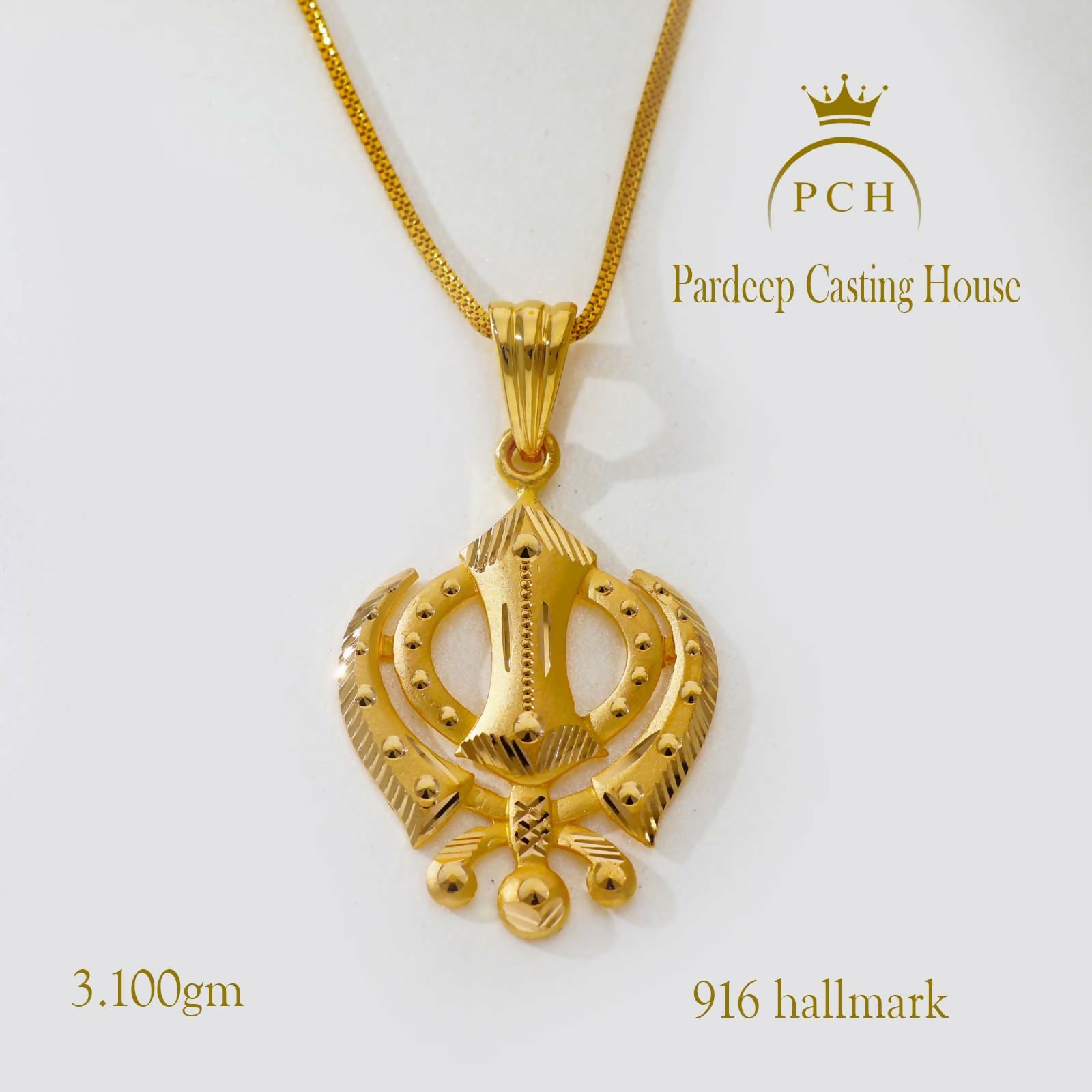 Punjabi Sikh Khanda Gold Pendant Sarafa Bazar India