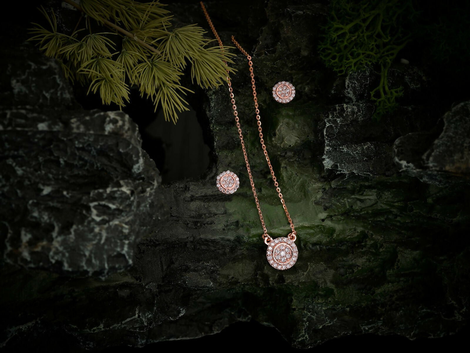 Rose Gold Lab Grown Diamond Chain Set Sarafa Bazar India