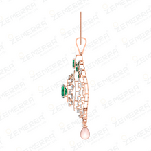 Elegant 14K Gold Diamond Green Stone Pendant Set With Pearls