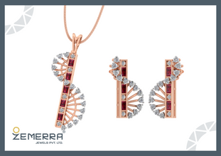 Stylish 14K Rose gold diamond Vertical Curve Statement Pendant Sarafa Bazar India