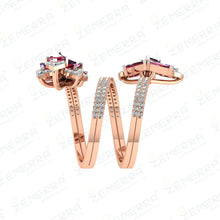 14K Gold Diamond Floral Ruby Wrap Leaf Open Band Ring Sarafa Bazar India