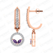 14K Rose Gold Amethyst and Diamond Drop Hoop Earrings Sarafa Bazar India