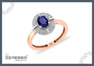 Lavish 14K Rose Gold Diamond Blue Oval Cut Ring For Her Sarafa Bazar India
