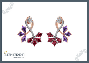 Trendy 14K Rose Gold Diamond Earring - Leaf Pattern Design