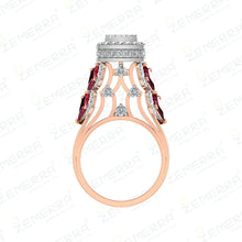 14K Gold Diamond Halo Rings With Red Stone Sarafa Bazar India