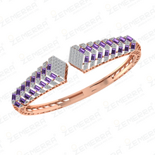 14K Gold Geometric Diamond Amethyst Open Bangle Bracelet Sarafa Bazar India