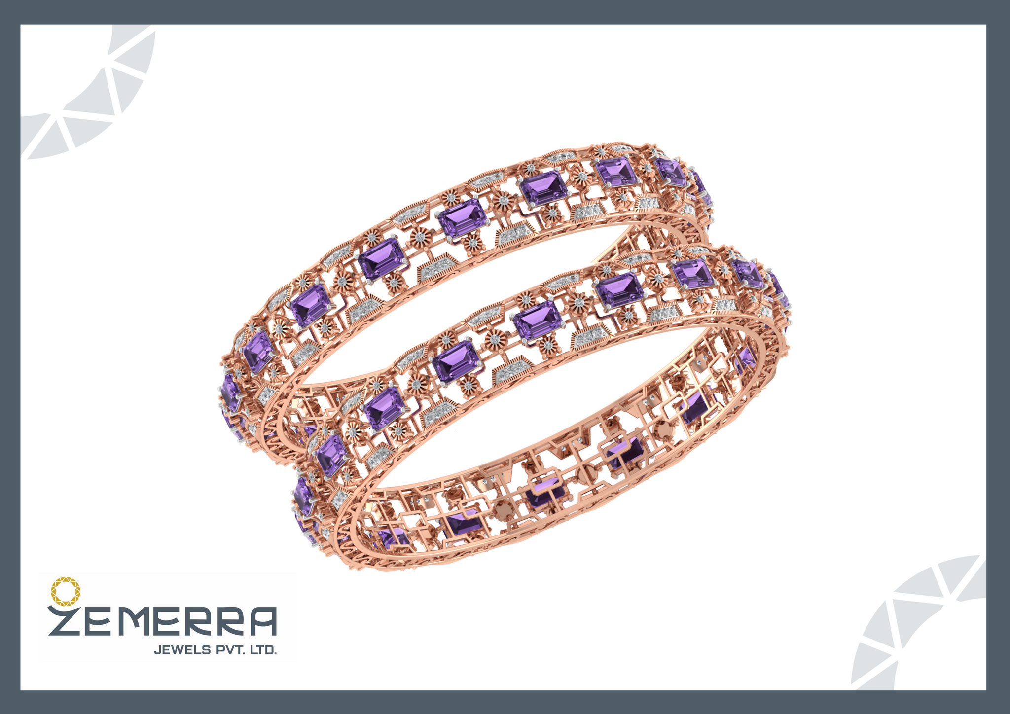 14K Rose Gold & Nuture Diamond Emerald Bangles Sarafa Bazar India