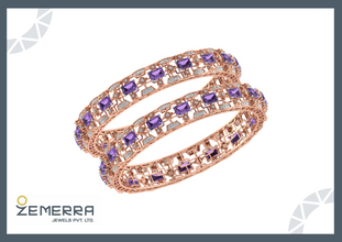 14K Rose Gold & Nuture Diamond Emerald Bangles Sarafa Bazar India