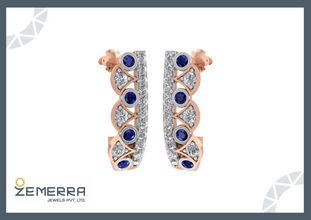 14K Gold Blue Sapphire and Diamond J-hoop Earrings Sarafa Bazar India