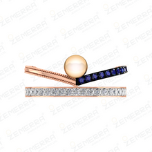 14KT Rose Gold Multi-Band Diamond Ring with a Single Pearl Sarafa Bazar India