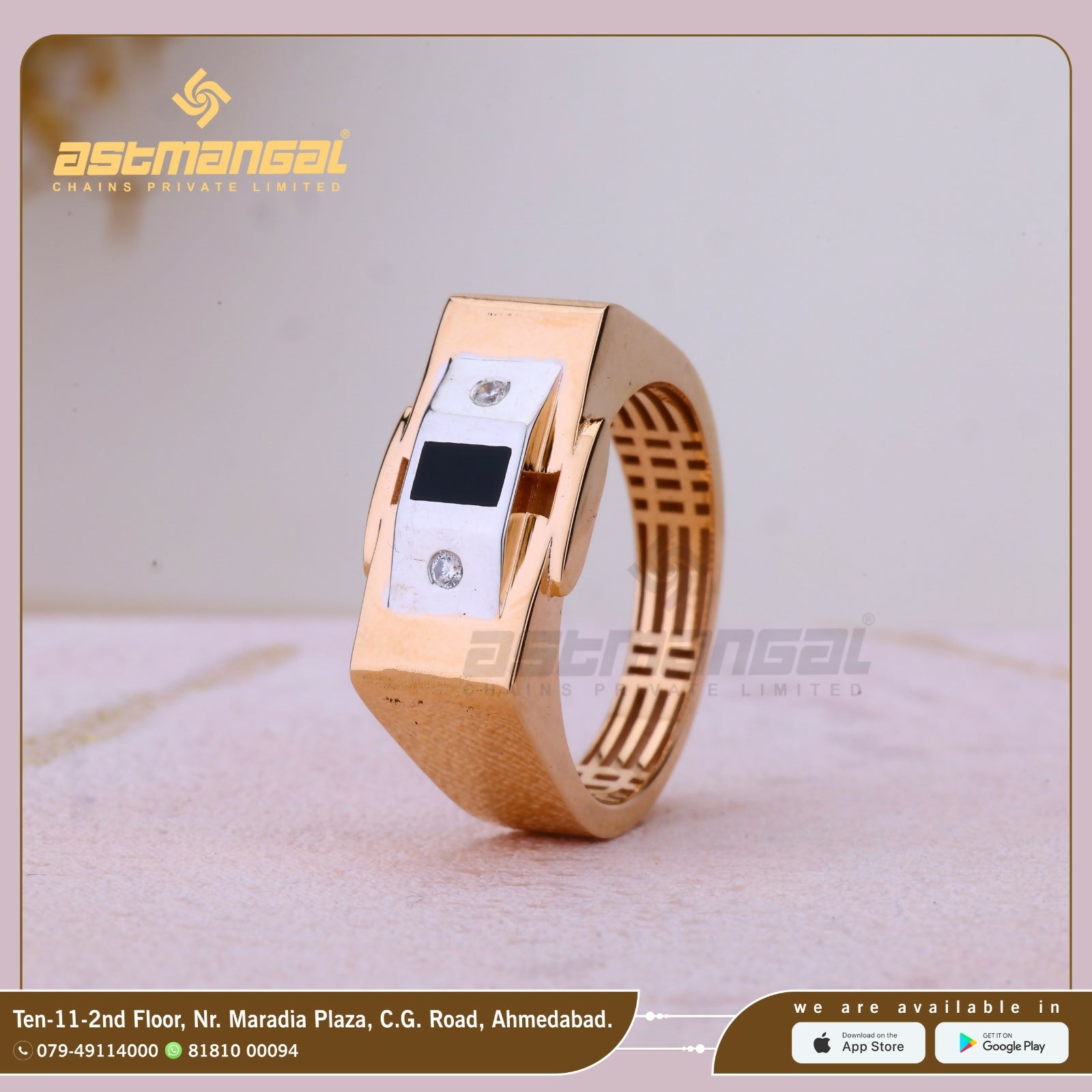 Rose Gold CZ Gents Ring Sarafa Bazar India