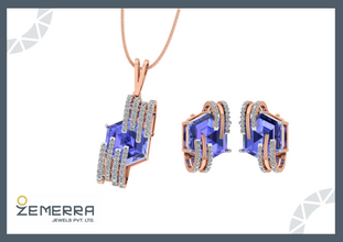 14K Rose Gold Diamond Pendant with Blue Gemstone Sarafa Bazar India