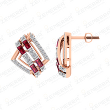 14K Rose Gold Geometric Layer Diamond Ruby Stud Earring Sarafa Bazar India