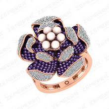 Most Loved 14K Gold Diamond Amethyst Floral Ring New Collection Sarafa Bazar India