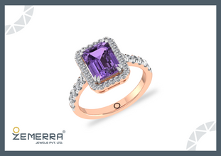 14K Rose Gold Diamond Emerald Halo Diamond Ring For Women Sarafa Bazar India