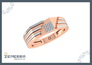 Modern 14K Rose Gold Diamond Men's Ring With Two Tone