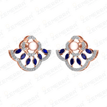 14K Rose Gold Diamond Stud Earring With Pearls Sarafa Bazar India