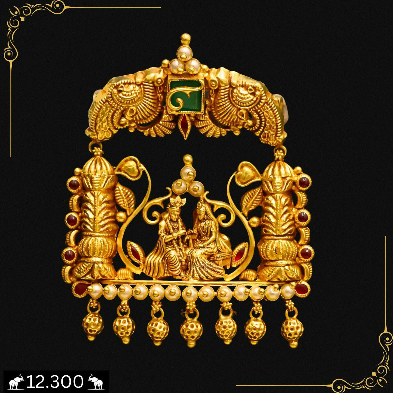 Antique Temple Pendant Set Sarafa Bazar India