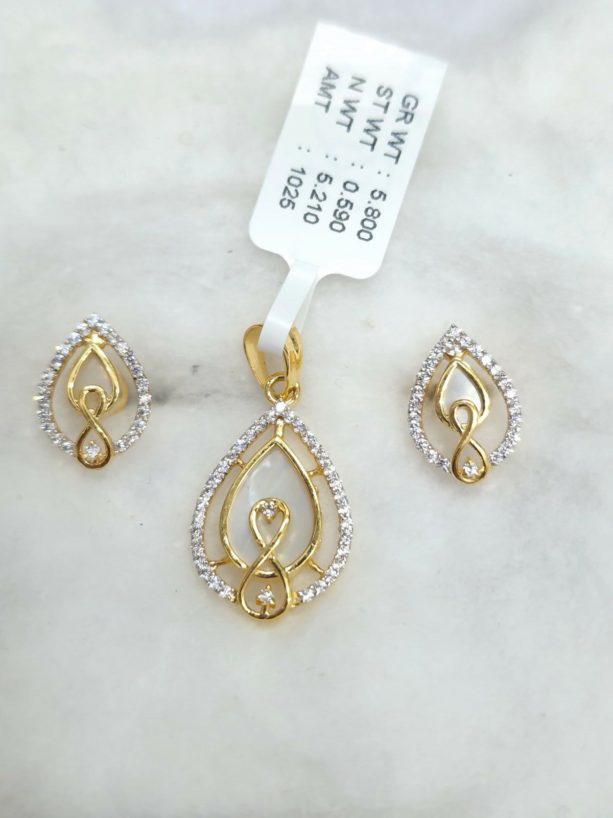 22kt CZ Casting Mop Polki Pendant Set Sarafa Bazar India